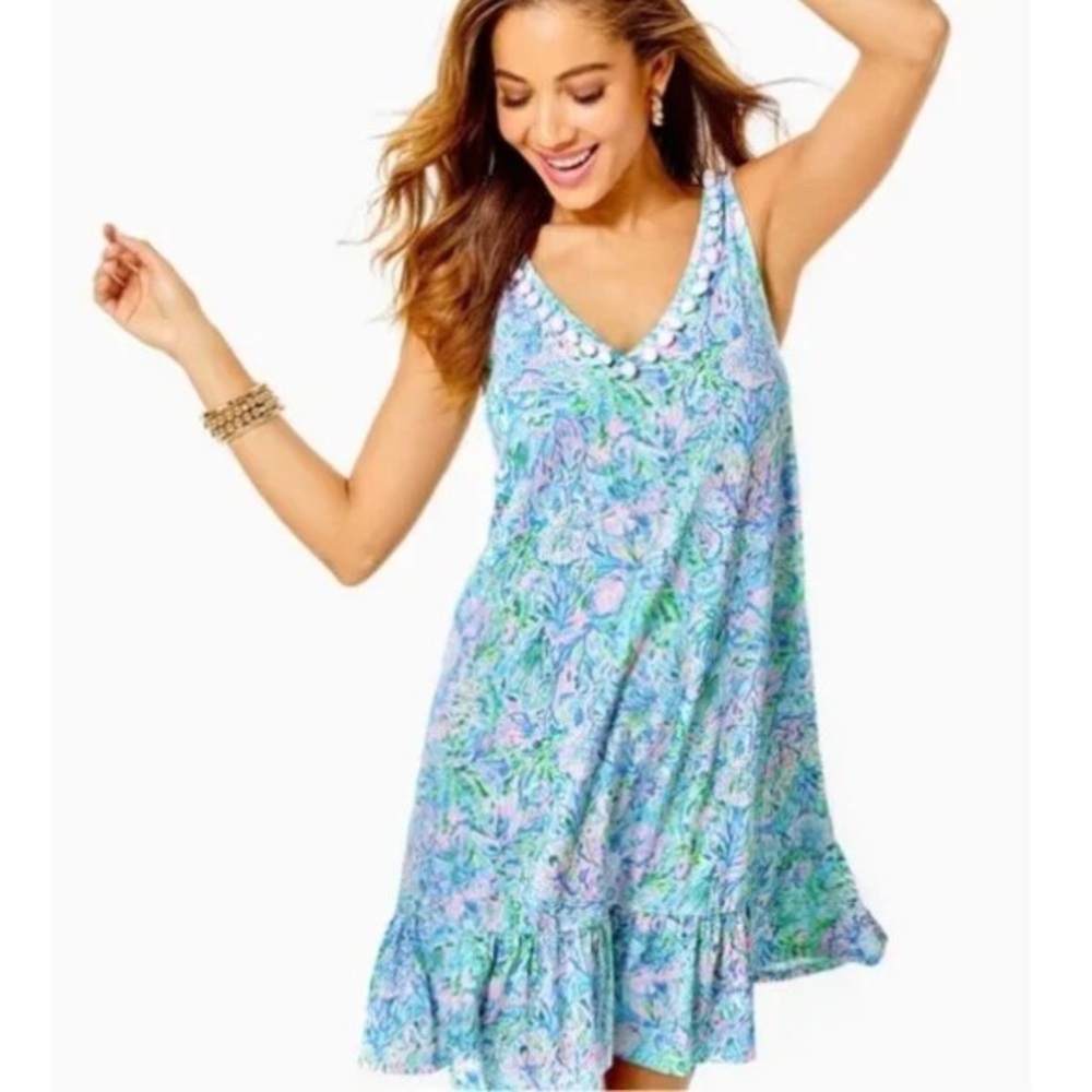 EUC Lilly Pulitzer Camilla V Neck Dress Surf Blue Soleil It On Me Size L